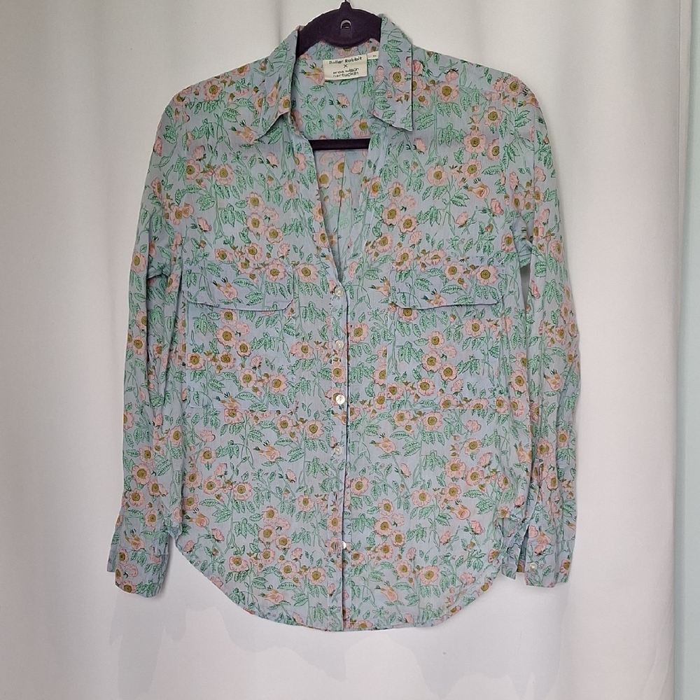 Roller Rabbit X Erica Wilson Nantucket Button Down Floral Shirt Size XS